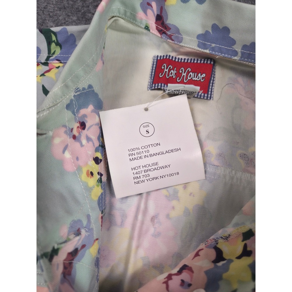 Vintage Hot House Floral Denim Vest Womens Small Green Pink 90s Cropped Cotton - Picture 7 of 8